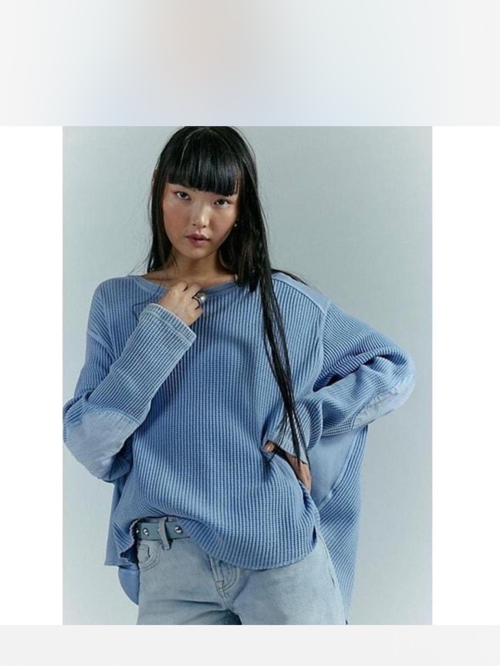 Free People Blake Thermal Cornflower Blue Ribbed Oversized